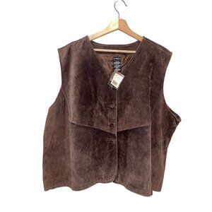 NWT Outbrook Brown Leather Soft Lining Polyester Button-Up Vest Women's Size 4XL